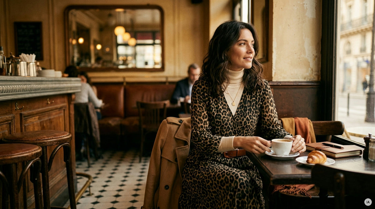 robe midi en maille superposée sur col roulé fin et bottines — Image générée par IA