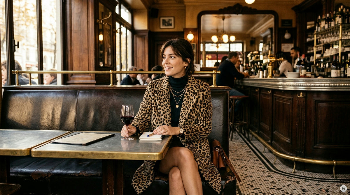 veste tweed et robe en maille dans une palette brun tourbe et vert sauge — Image générée par IA
