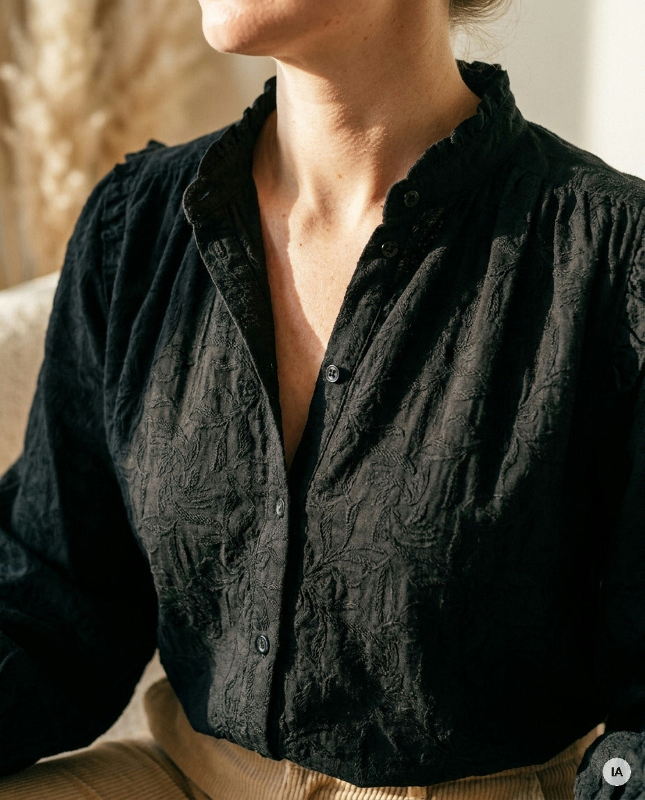 BLOUSE MUSE NOIR - MINUIT DOUZE TOP — Image générée par IA