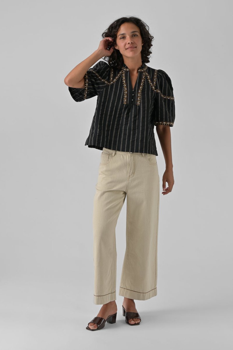 TOP BRODE CORA NOIR ECRU - ORFEO TOP