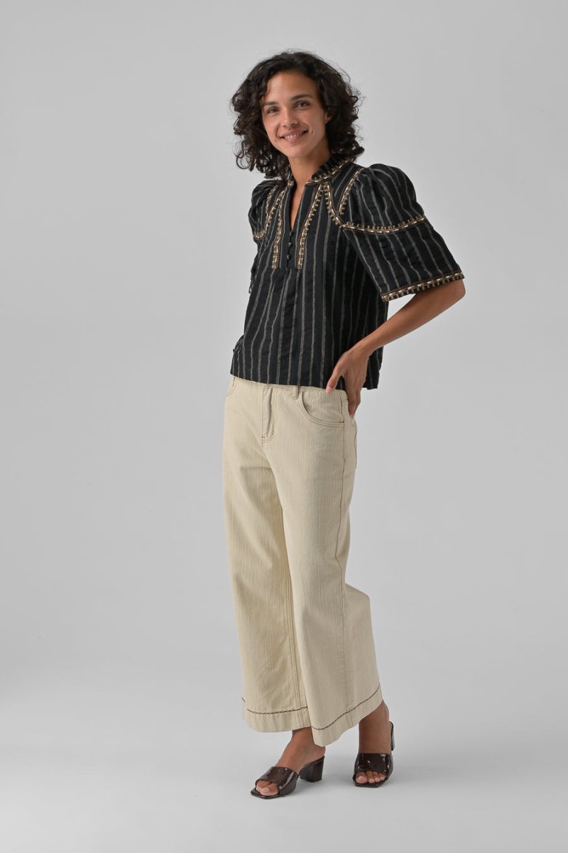 TOP BRODE CORA NOIR ECRU - ORFEO TOP