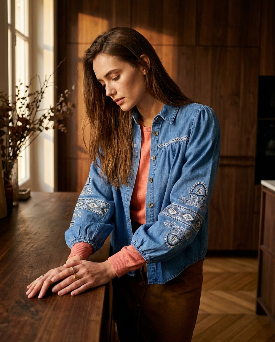 TOP YAFFA DENIM BLEU - MINUIT DOUZE TOP
