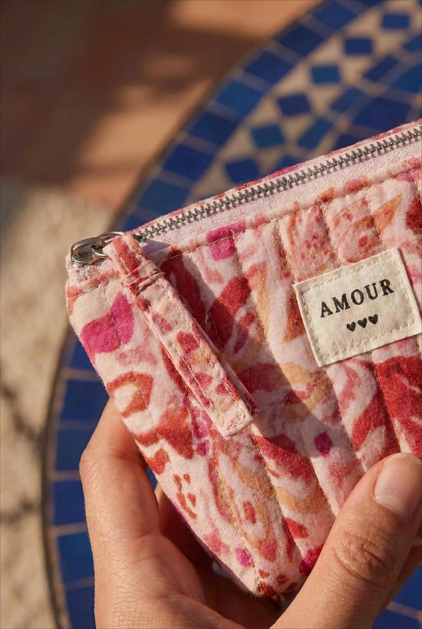 TROUSSE - AMOUR, 3 COEURS ECRU ROSE - BOHM Pochette