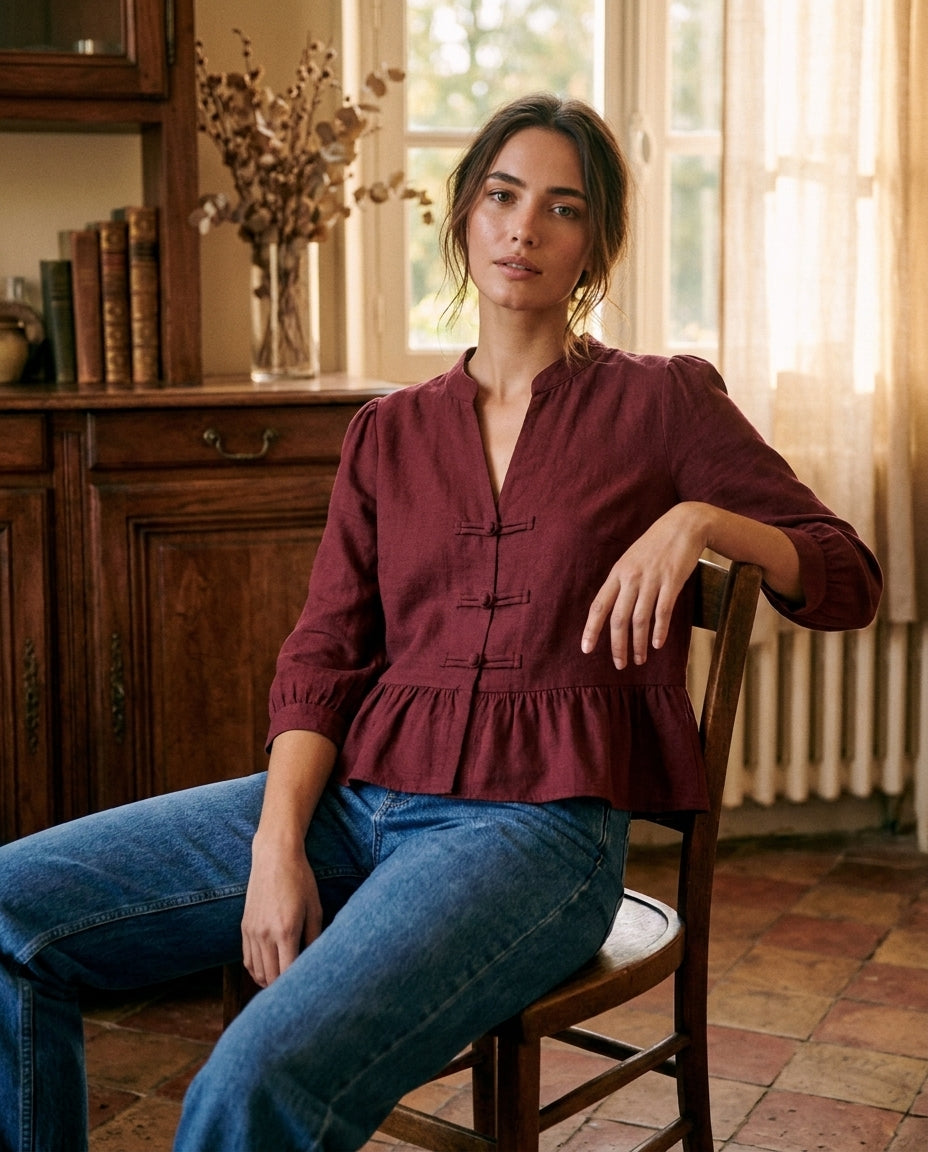 BLOUSE EMILIE BORDEAUX - YCOO Top