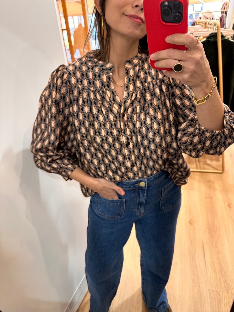 Blouse Louise BLEU GEOMETRIC - RUE DES ABBESSES Top