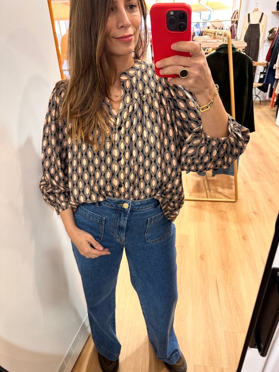 Blouse Louise BLEU GEOMETRIC - RUE DES ABBESSES Top