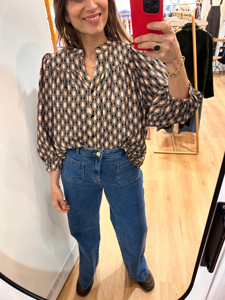 Blouse Louise BLEU GEOMETRIC - RUE DES ABBESSES Top