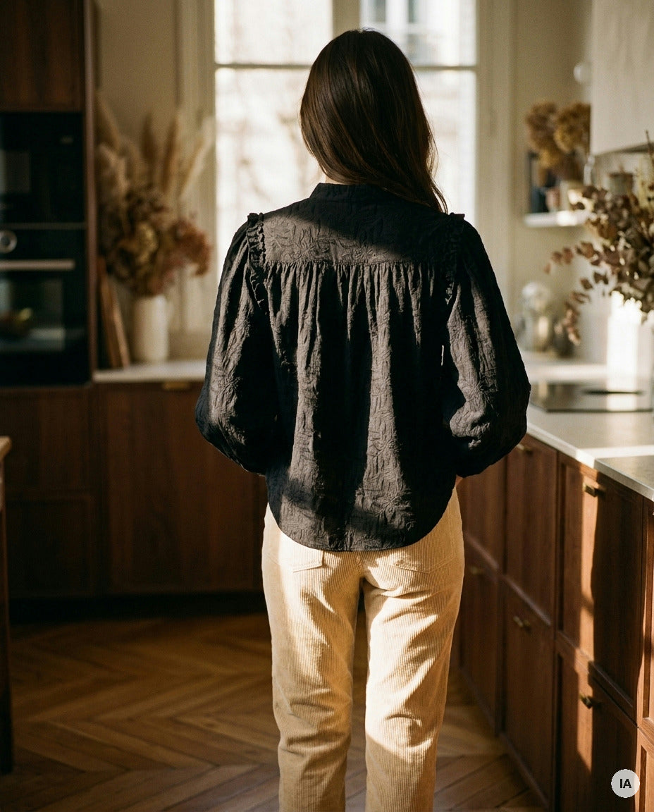 BLOUSE MUSE NOIR - MINUIT DOUZE TOP — Image générée par IA