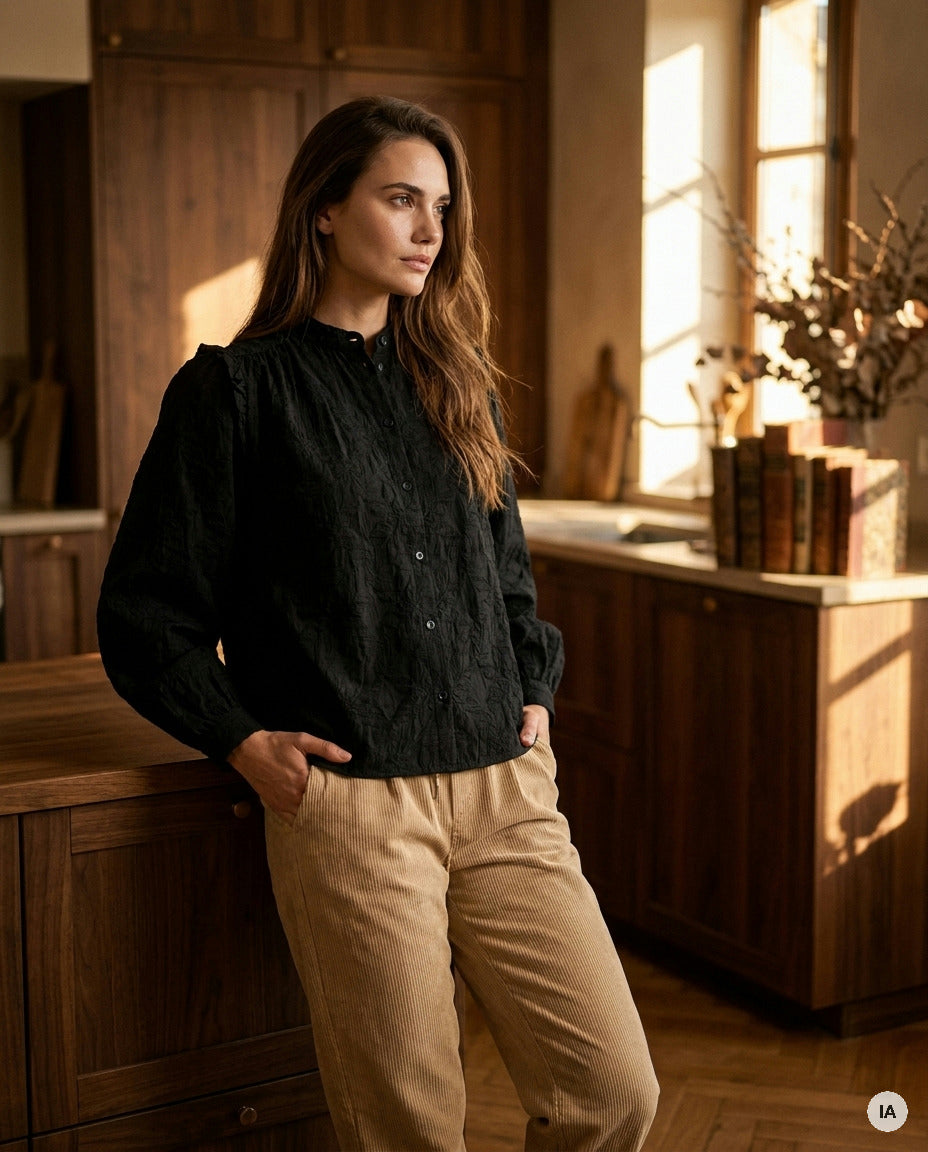 BLOUSE MUSE NOIR - MINUIT DOUZE TOP — Image générée par IA