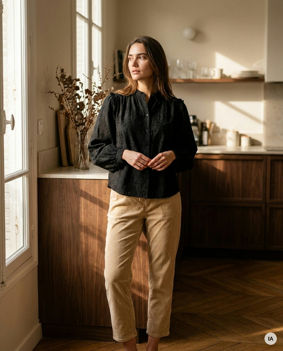 BLOUSE MUSE NOIR - MINUIT DOUZE TOP — Image générée par IA