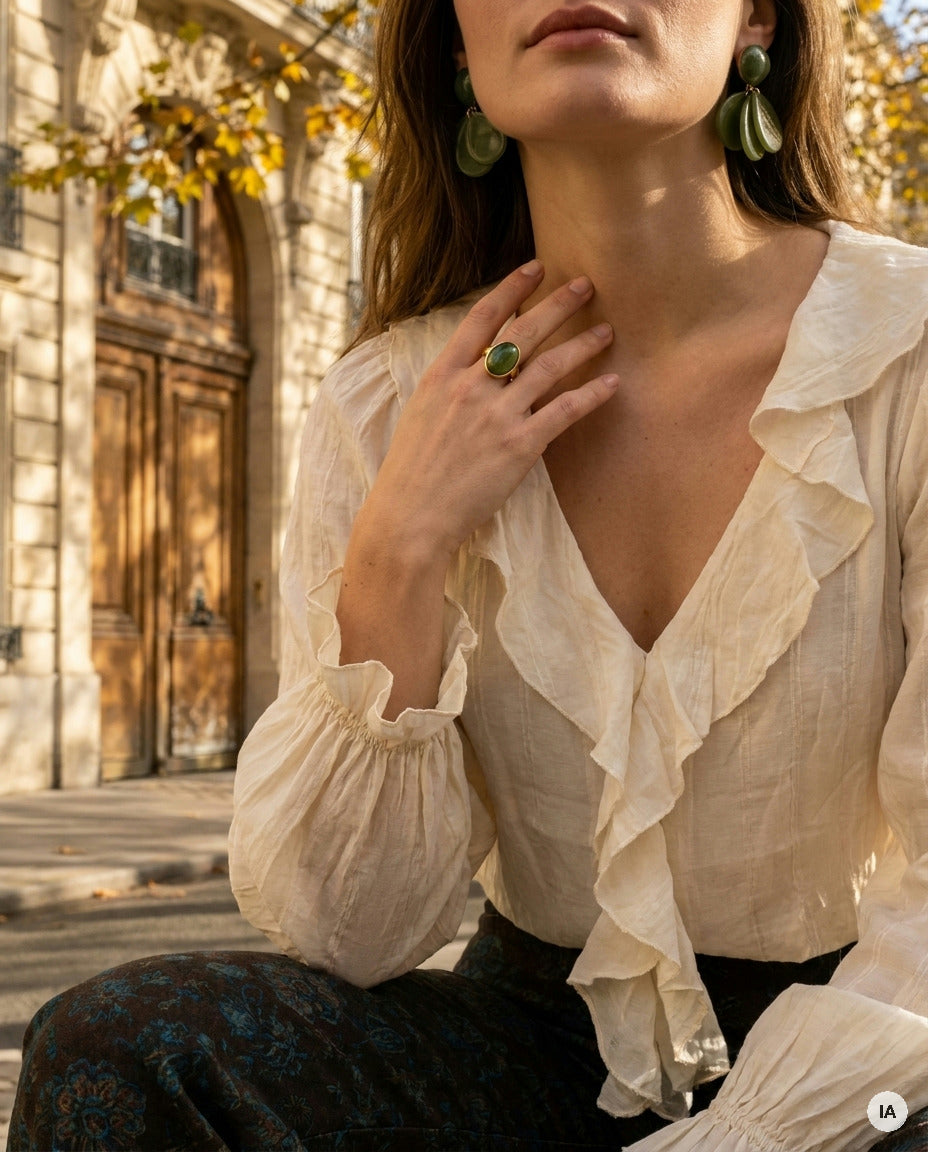 BOUCLES D'OREILLES PETALES KAKI - BOHM Bague — Image générée par IA
