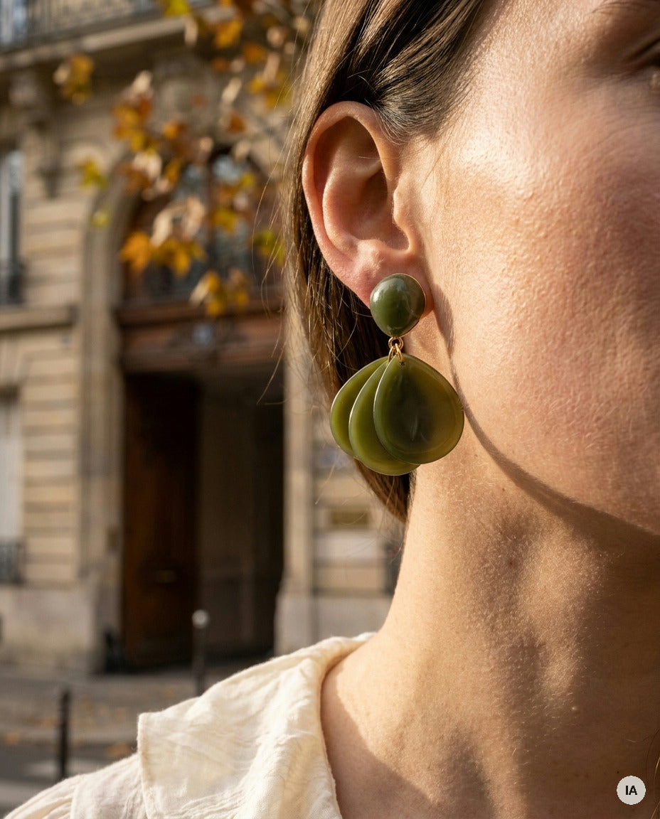 BOUCLES D'OREILLES PETALES KAKI - BOHM Bague — Image générée par IA