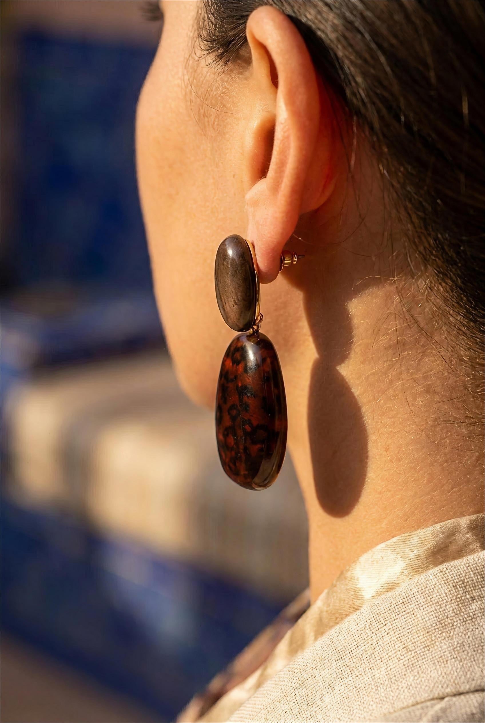 BOUCLES PENDANTES SOLÉANDRE - LÉOPARD - 2 PIÈCES EN RÉSINE LÉOPARD - BOHM Boucles d'oreilles