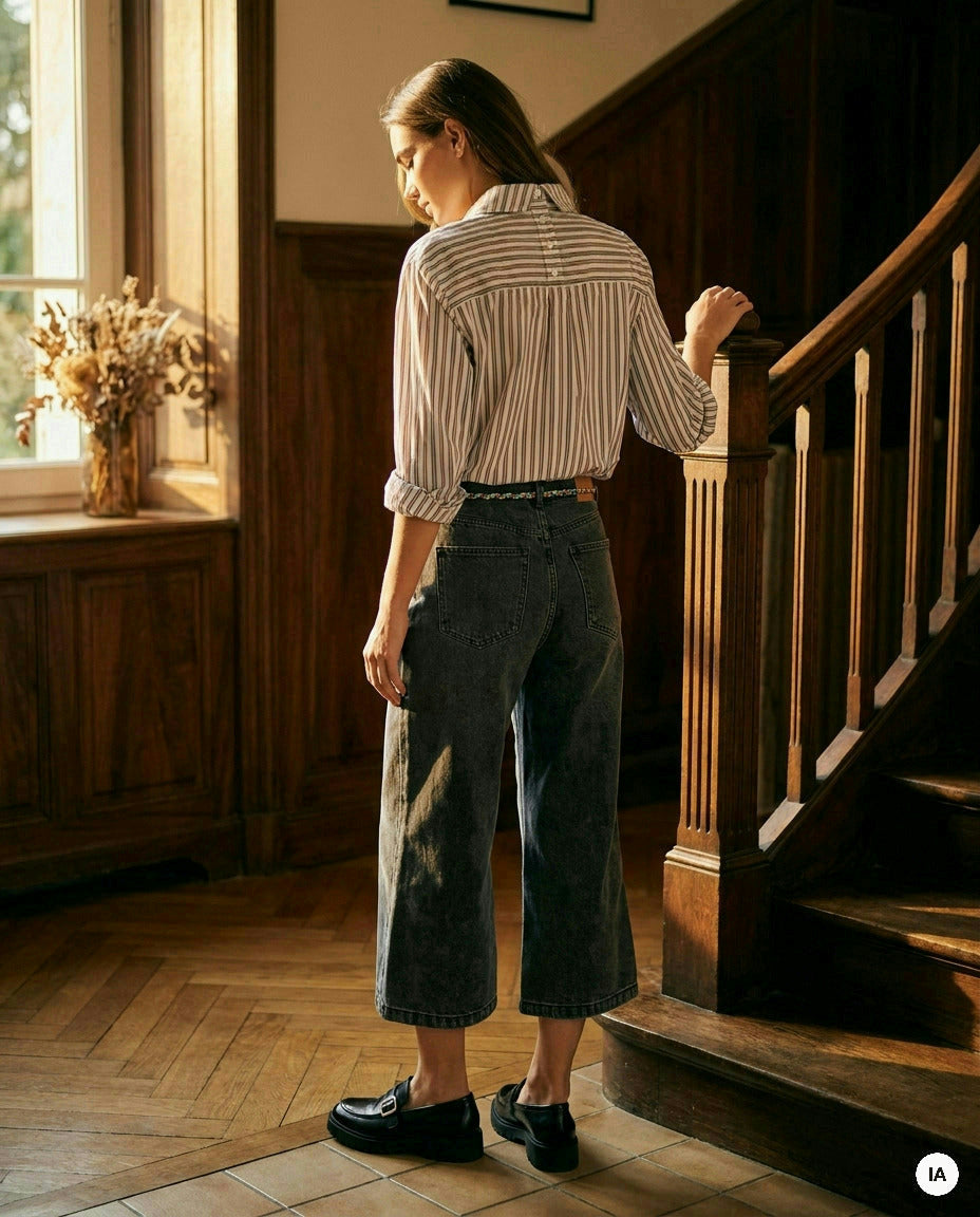 CHEMISE ICONIC RAYURES BEIGES - MINUIT DOUZE Chemise — Image générée par IA