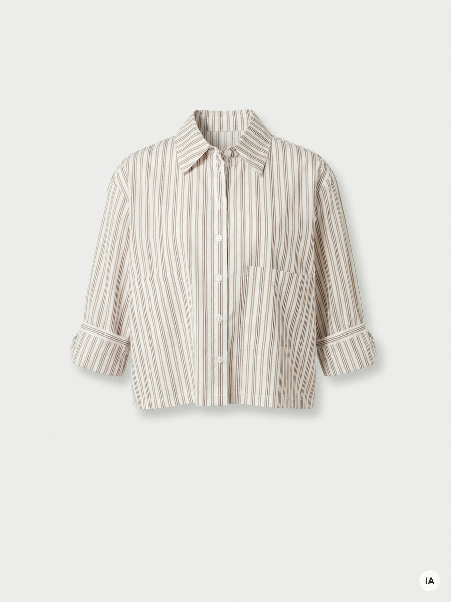 CHEMISE ICONIC RAYURES BEIGES - MINUIT DOUZE Chemise — Image générée par IA