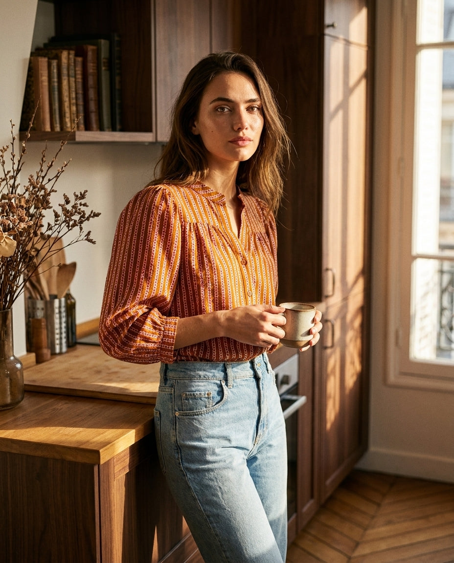 CHEMISE LOUISE CAMEL - RUE DES ABBESSES Top