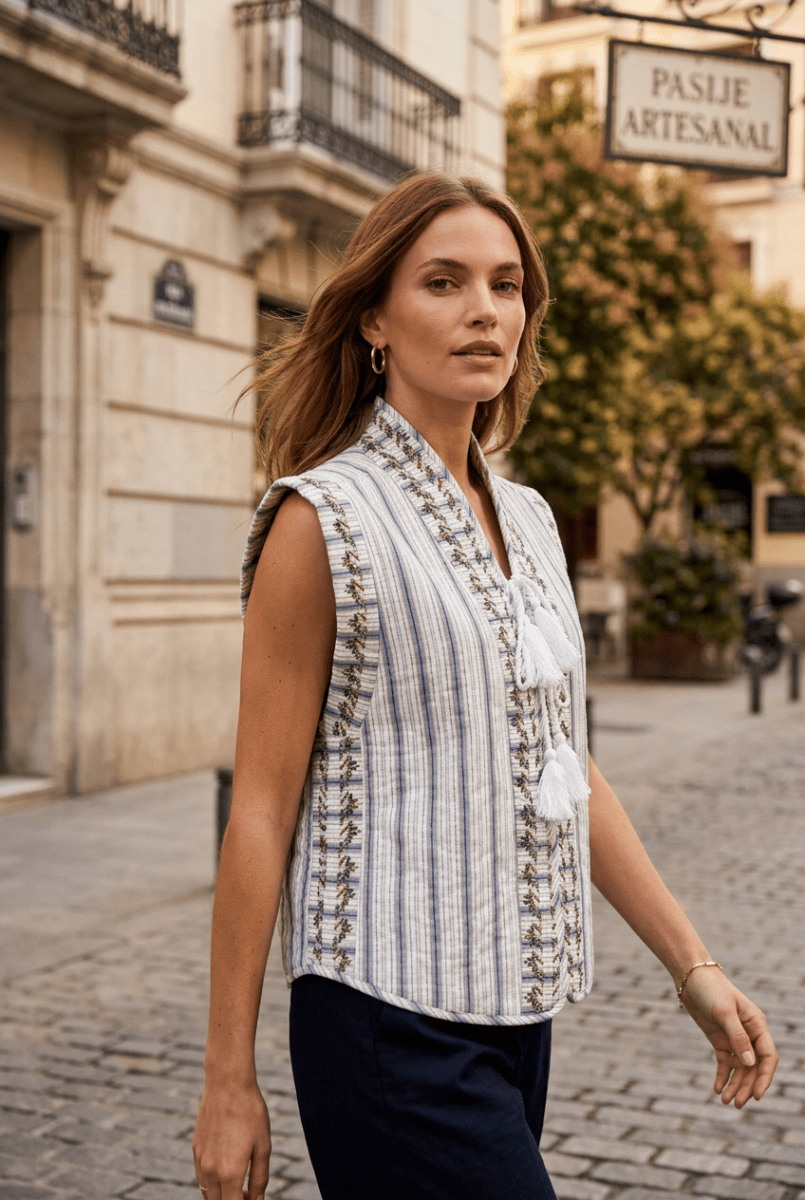 GILET BOHO BLUE STRIPES - RUE MAZARINE GILET