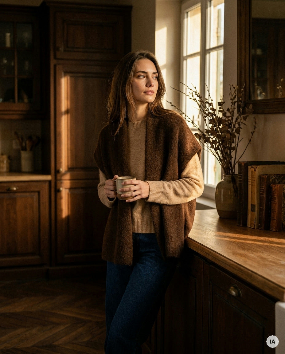 GILET CLARISSE CHOCOLAT - ORFEO Pull — Image générée par IA