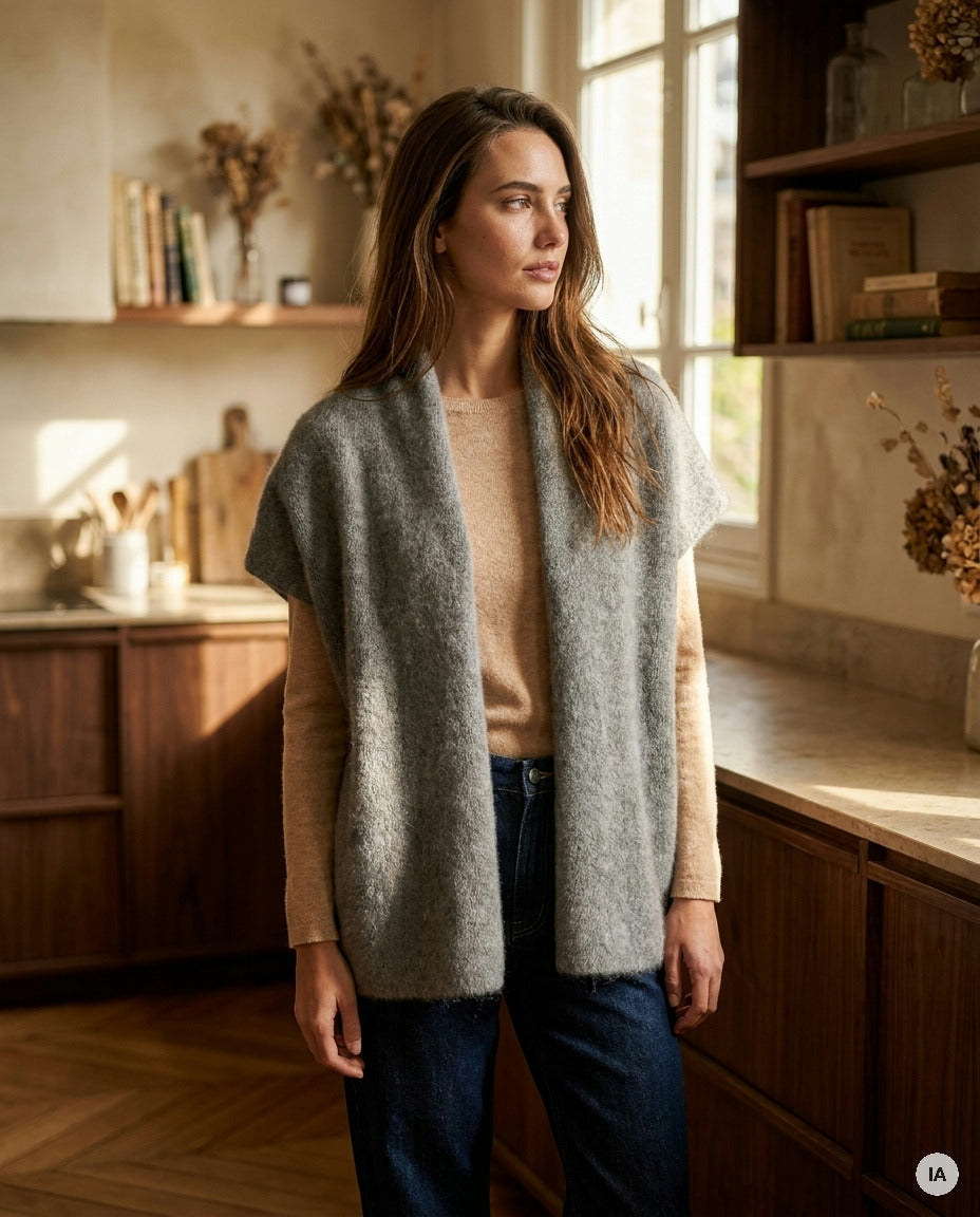 GILET CLARISSE GRIS CHINE - ORFEO Pull — Image générée par IA
