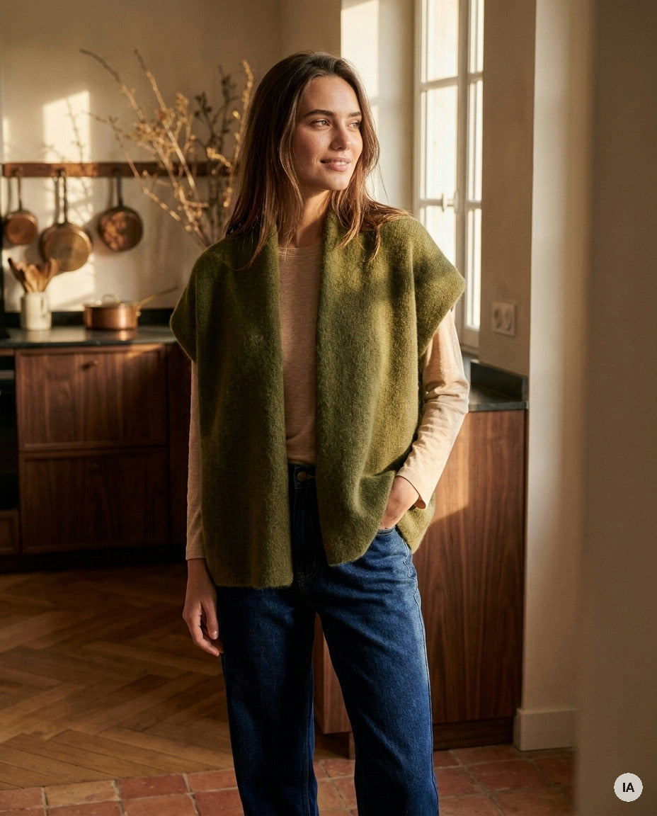 GILET CLARISSE KAKI H26 - ORFEO Pull — Image générée par IA