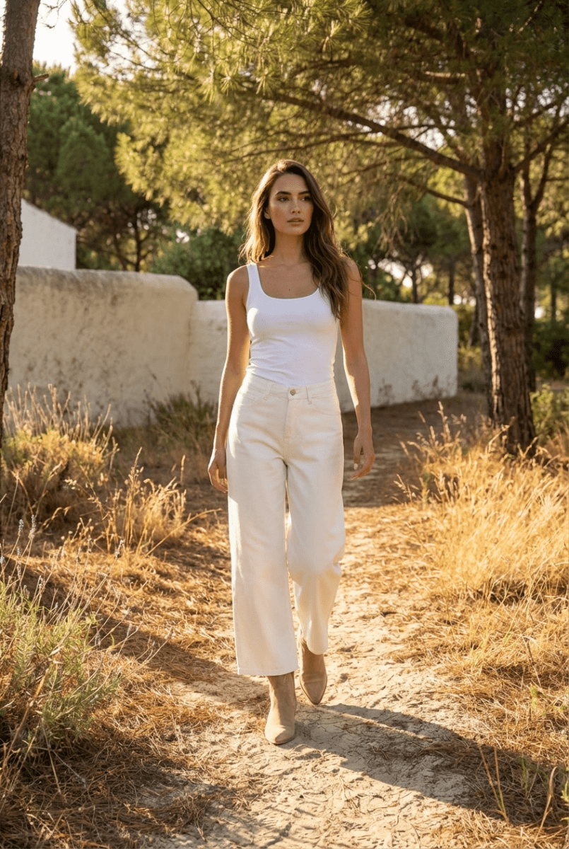Jeans Cropped Wide - Colombe Blanc - ORAIJE Pantalon
