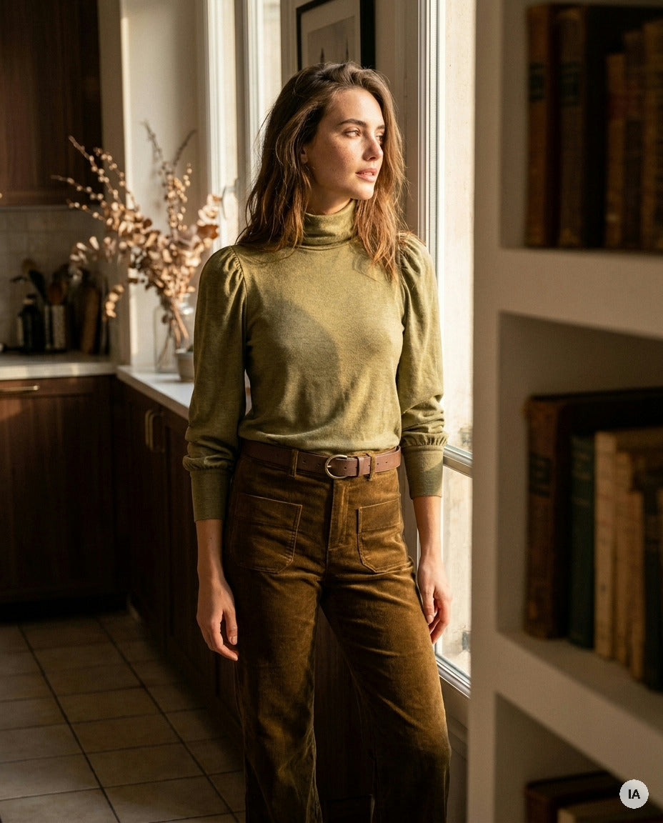 PANTALON CANELLE OLIVE - ORFEO PANTALON — Image générée par IA