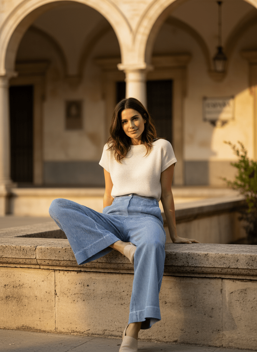 PANTALON ELZA RAYURE BLEUE - RUE MAZARINE PANTALON