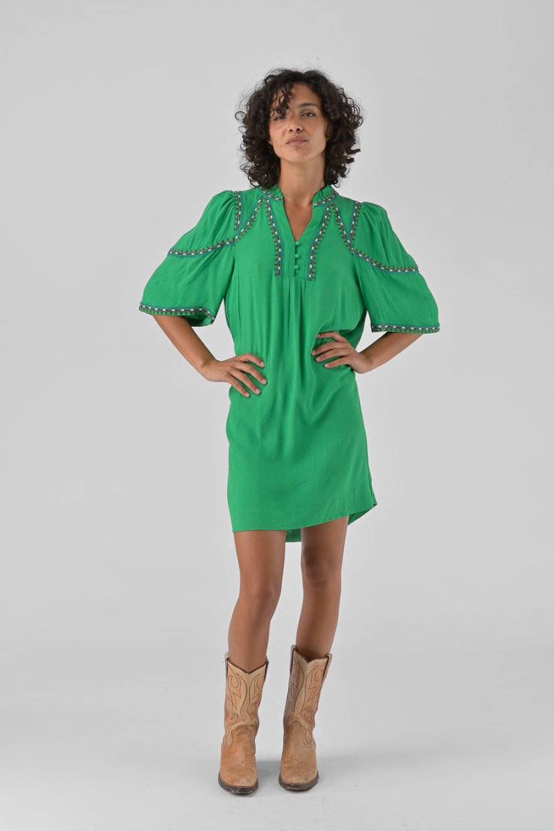 ROBE BRODEE RITA Vert - ORFEO Robe