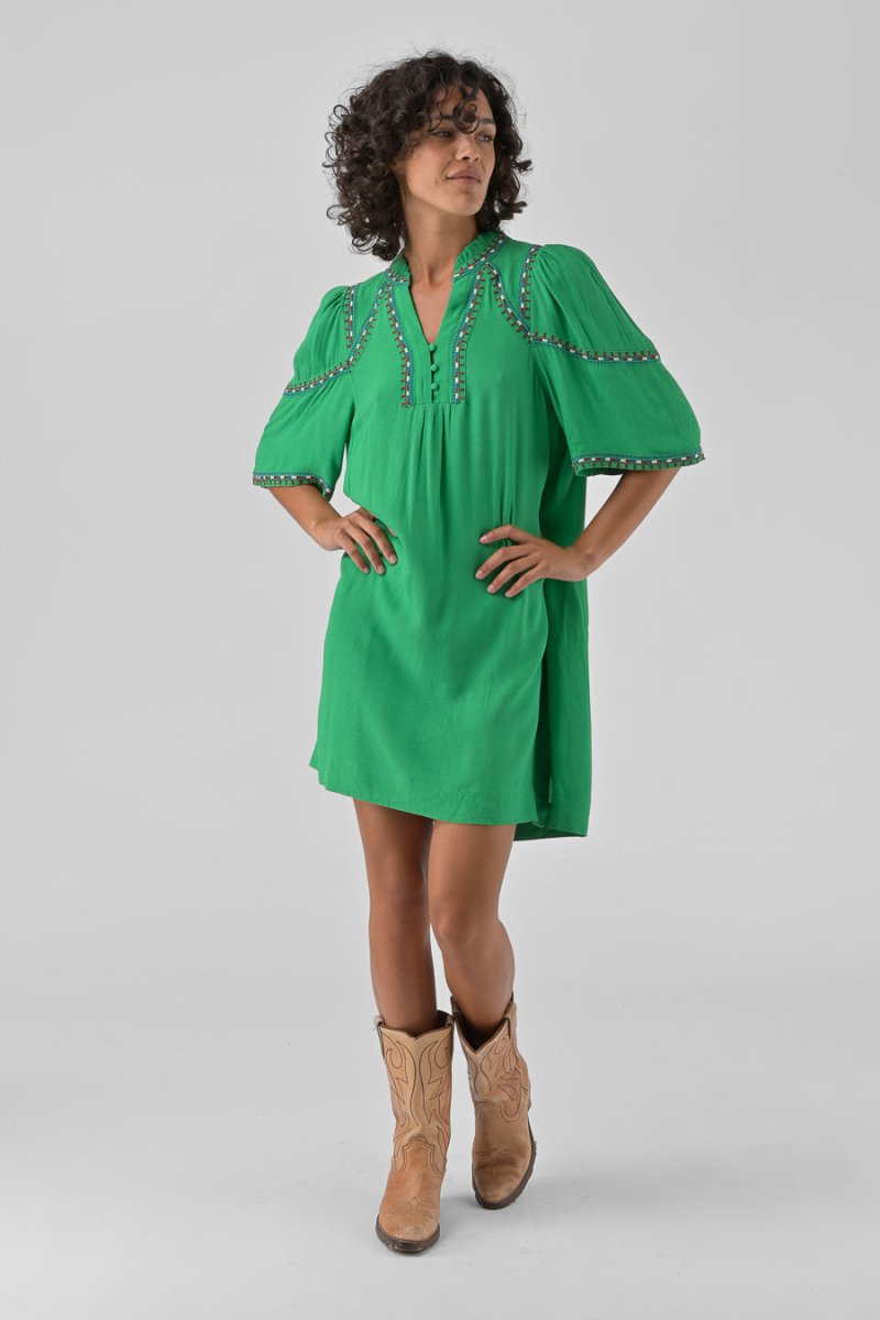 ROBE BRODEE RITA Vert - ORFEO Robe
