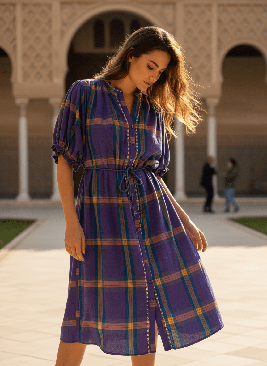 ROBE MAE CARREAUX VIOLETS - CASBAH LOVE Robe