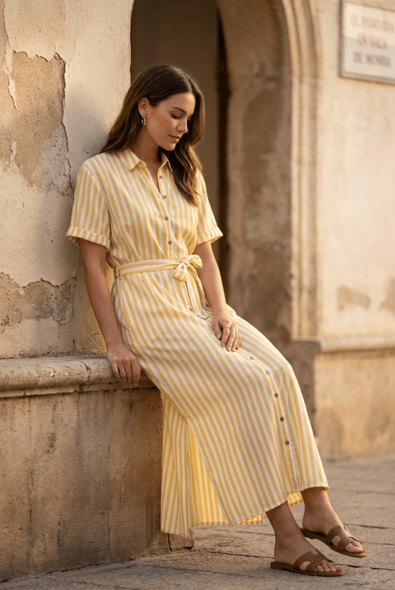 ROBE MARMARA RAYURE JAUNE - RUE MAZARINE Robe