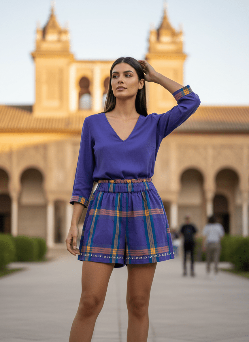 SHORT ELENA CARREAUX VIOLETS - CASBAH LOVE Short