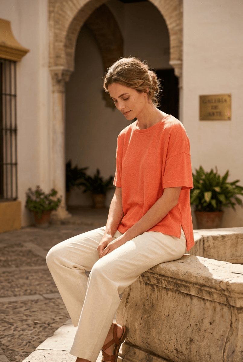 T - SHIRT FLORA ORANGE - RUE MAZARINE TOP