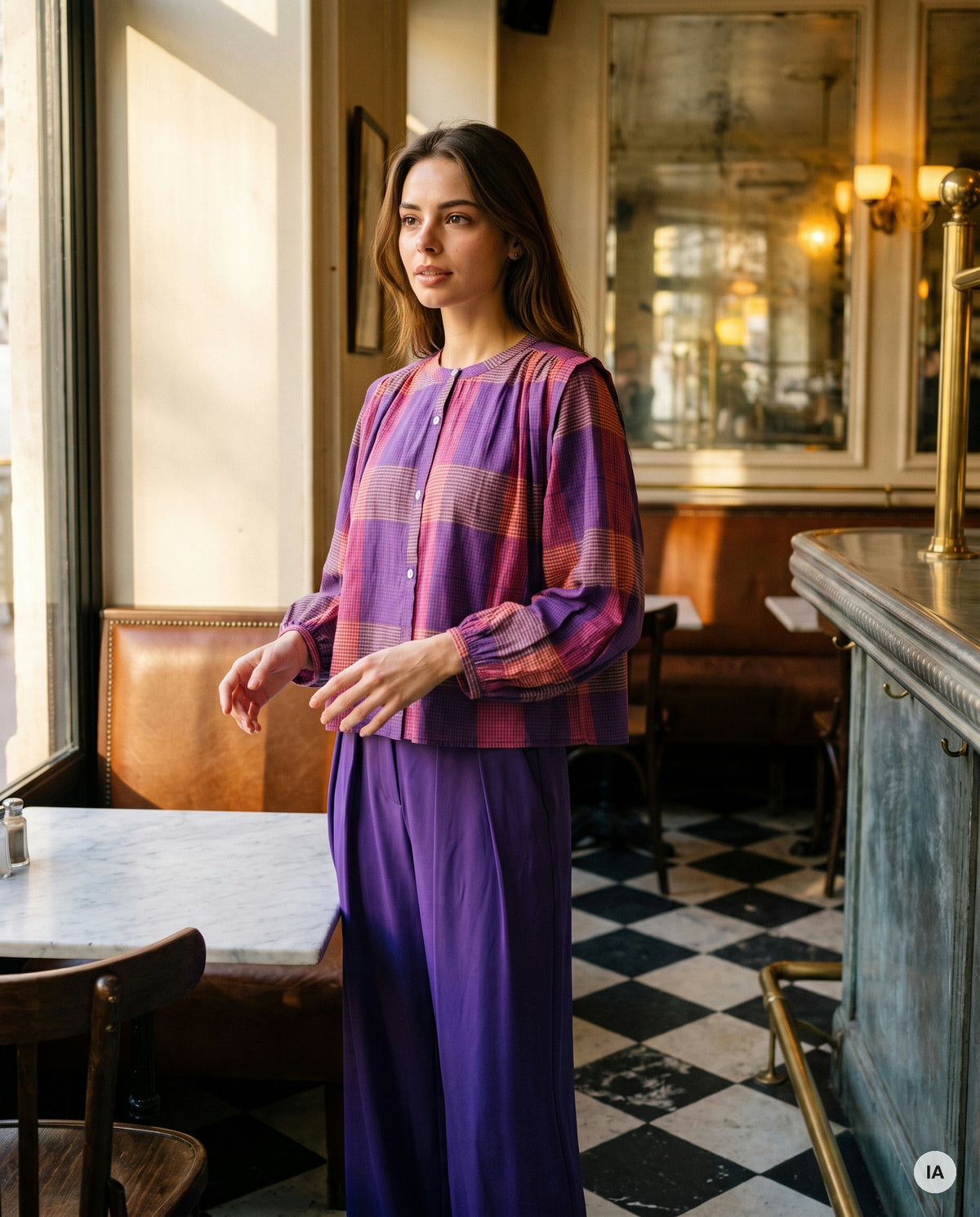 TOP JANET CARREAUX VIOLETS - ORFEO Top — Image générée par IA