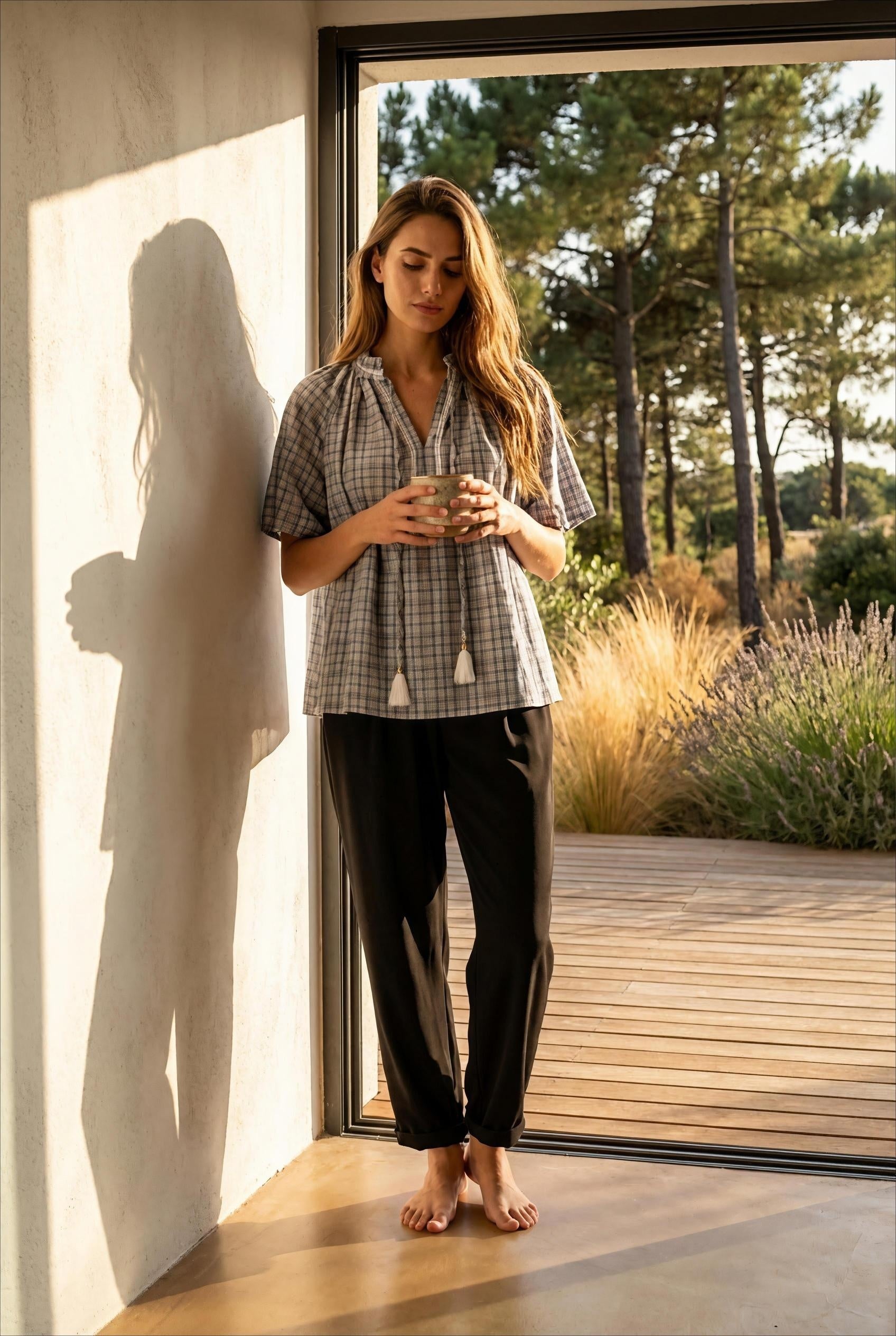 TOP PALMY CHECK BLUSH - RUE MAZARINE Top