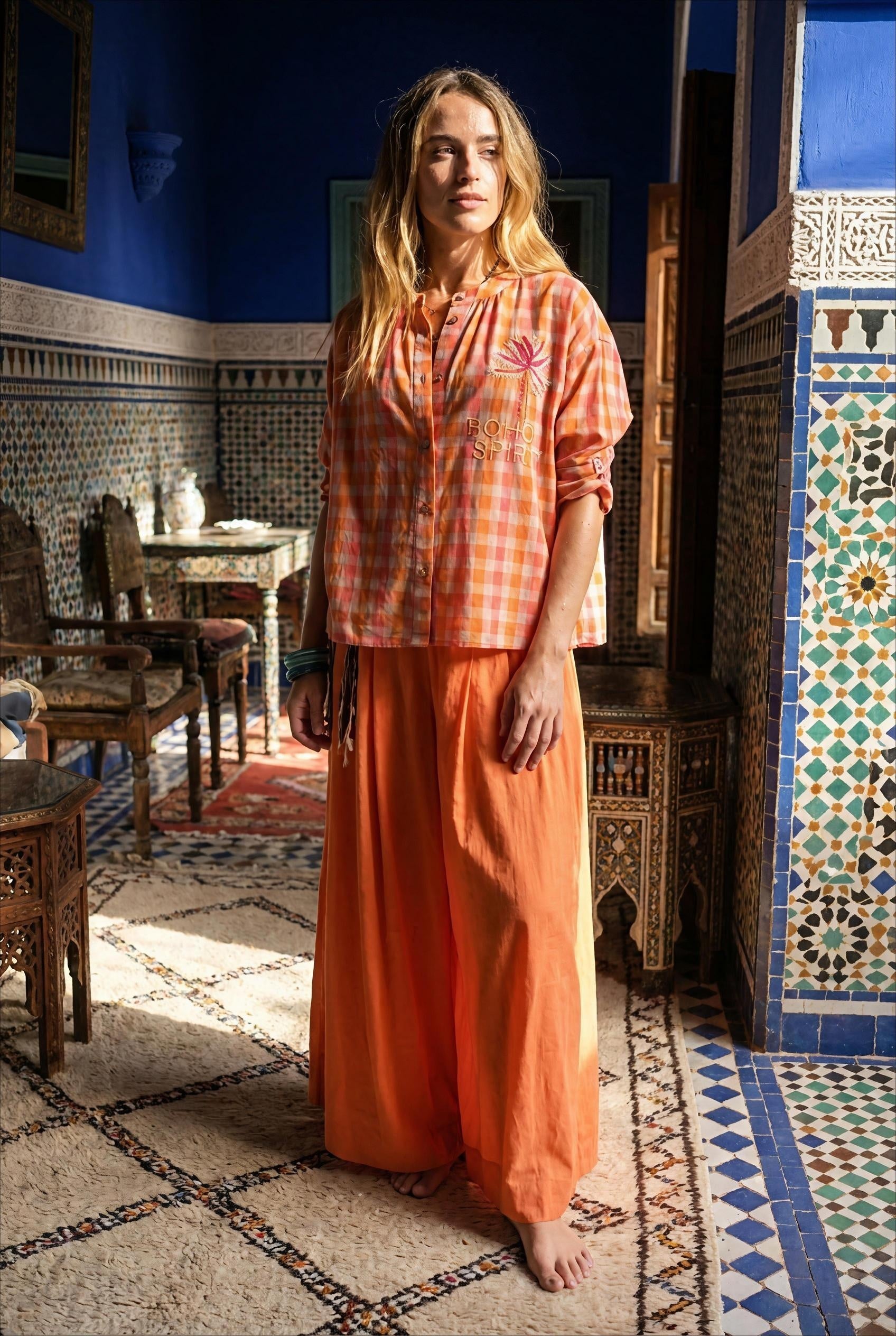 TOP SIMONE CARREAUX ORANGES - ORFEO TOP