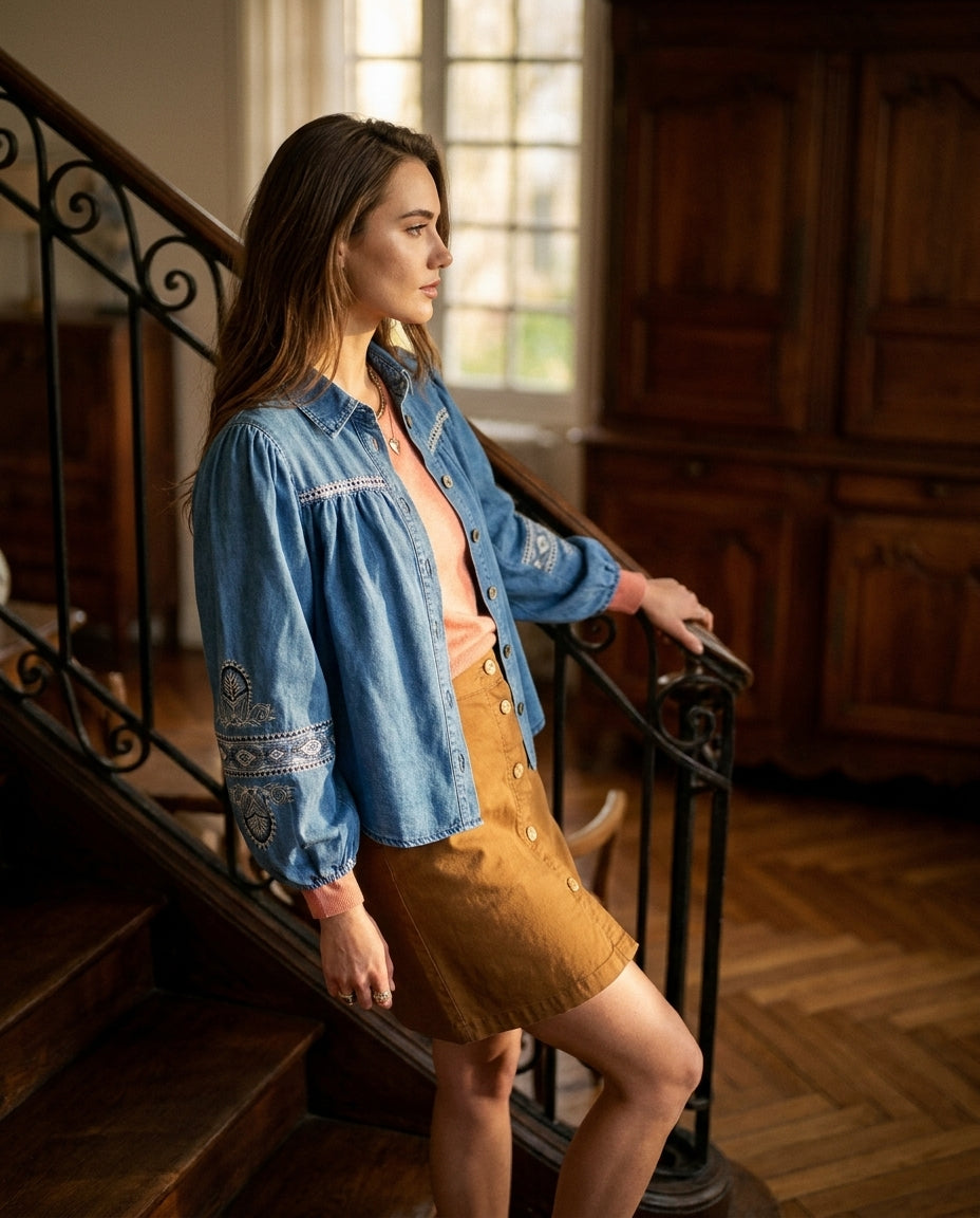 TOP YAFFA DENIM BLEU - MINUIT DOUZE TOP