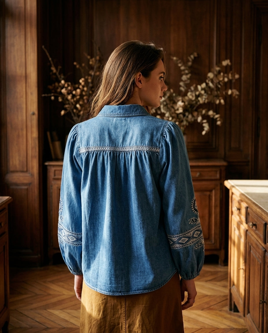 TOP YAFFA DENIM BLEU - MINUIT DOUZE TOP