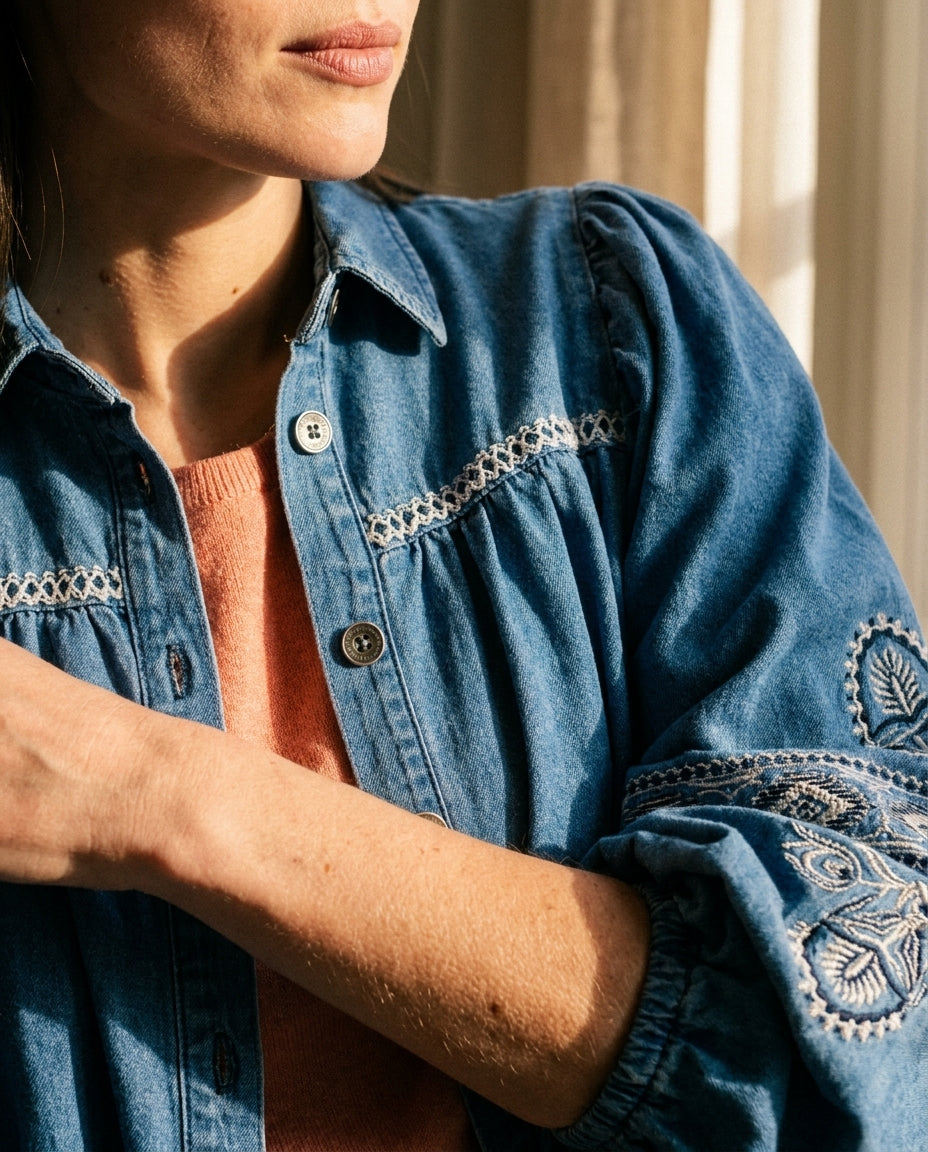 TOP YAFFA DENIM BLEU - MINUIT DOUZE TOP