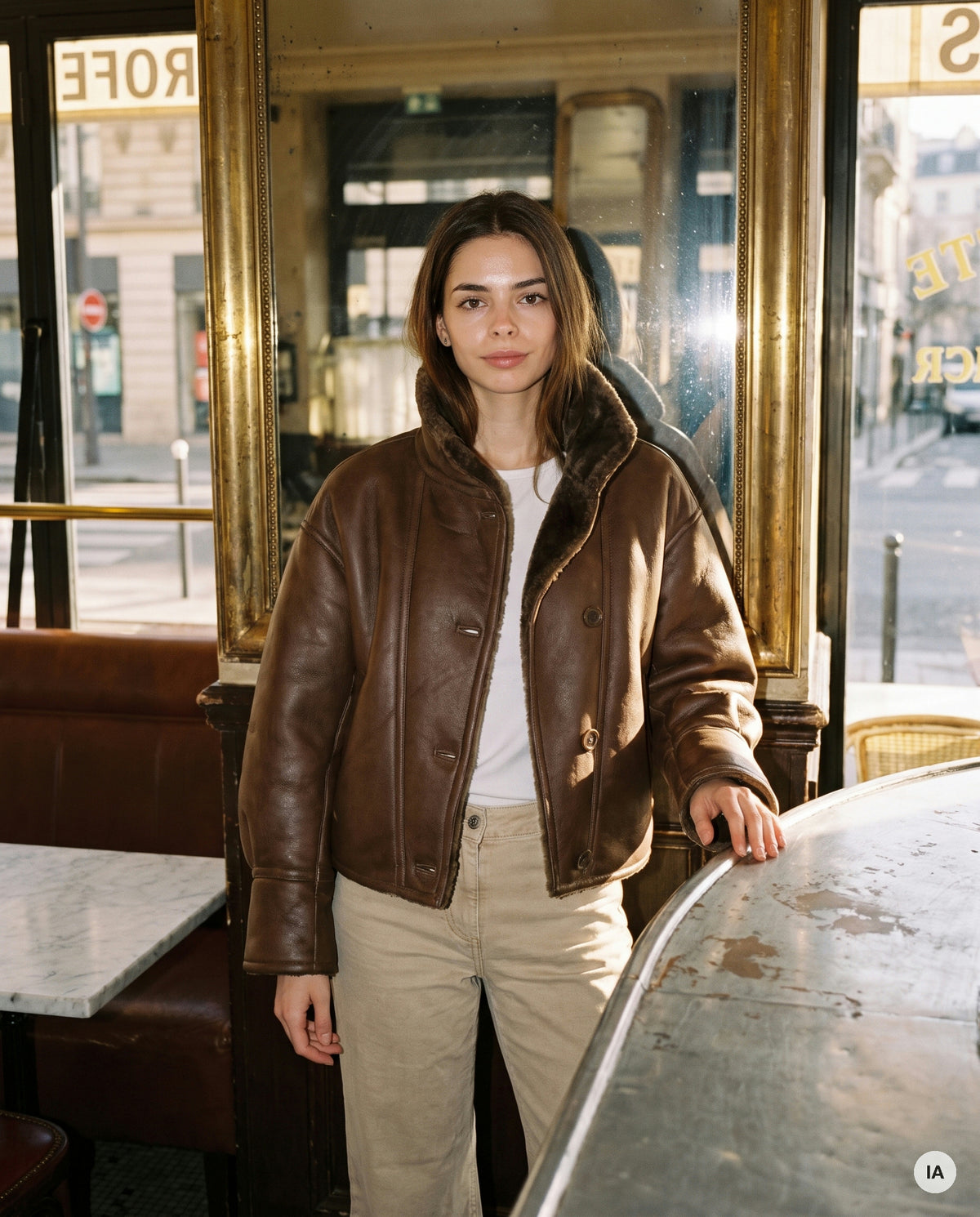 VESTE COL FAUSSE FOURRURE MAEGAN CAMEL - ORFEO Veste — Image générée par IA