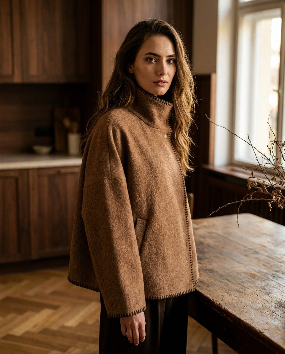 VESTE PLAID EN LAINE TOTEM - MINUIT DOUZE VESTE