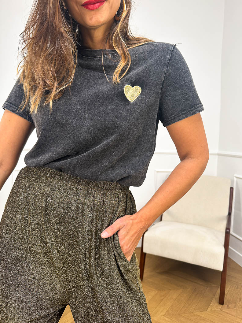 T-shirt Rose NOIR / DORE - LOELA SELECTION Top pour femme